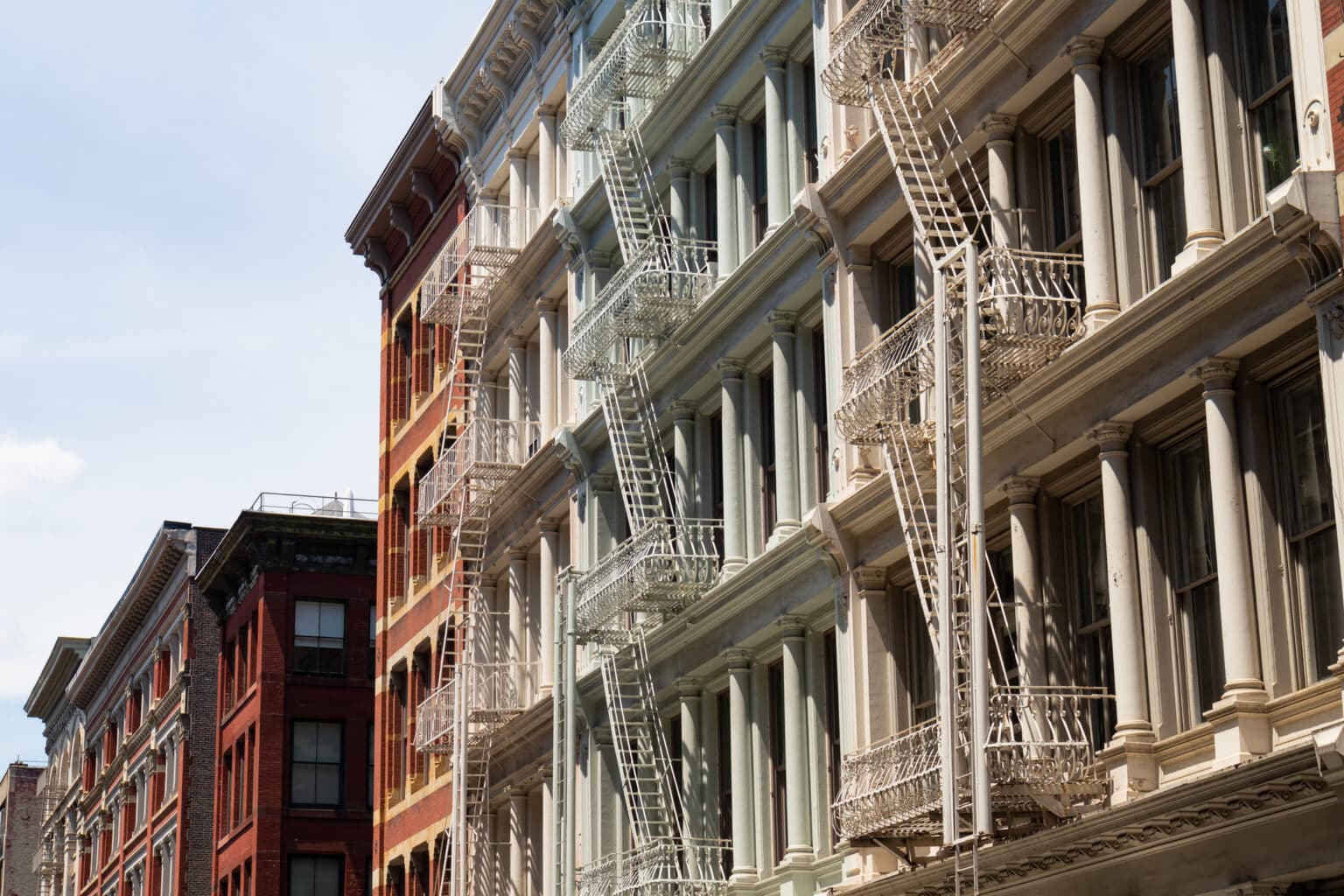 Row of Beautiful and Colorful Old Buildings in SoHo of New York City