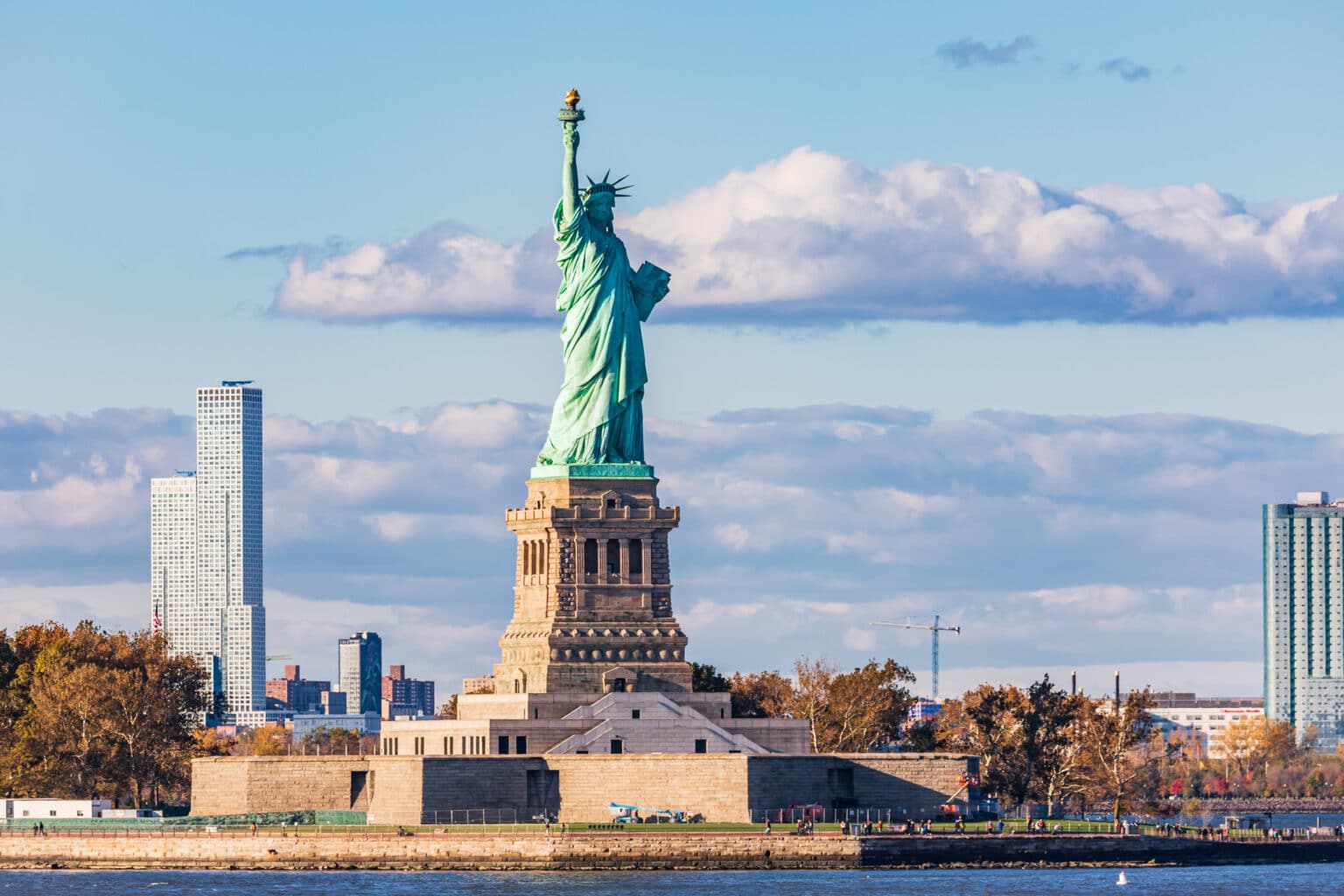 The Statue of Liberty seen from New York Harbor.