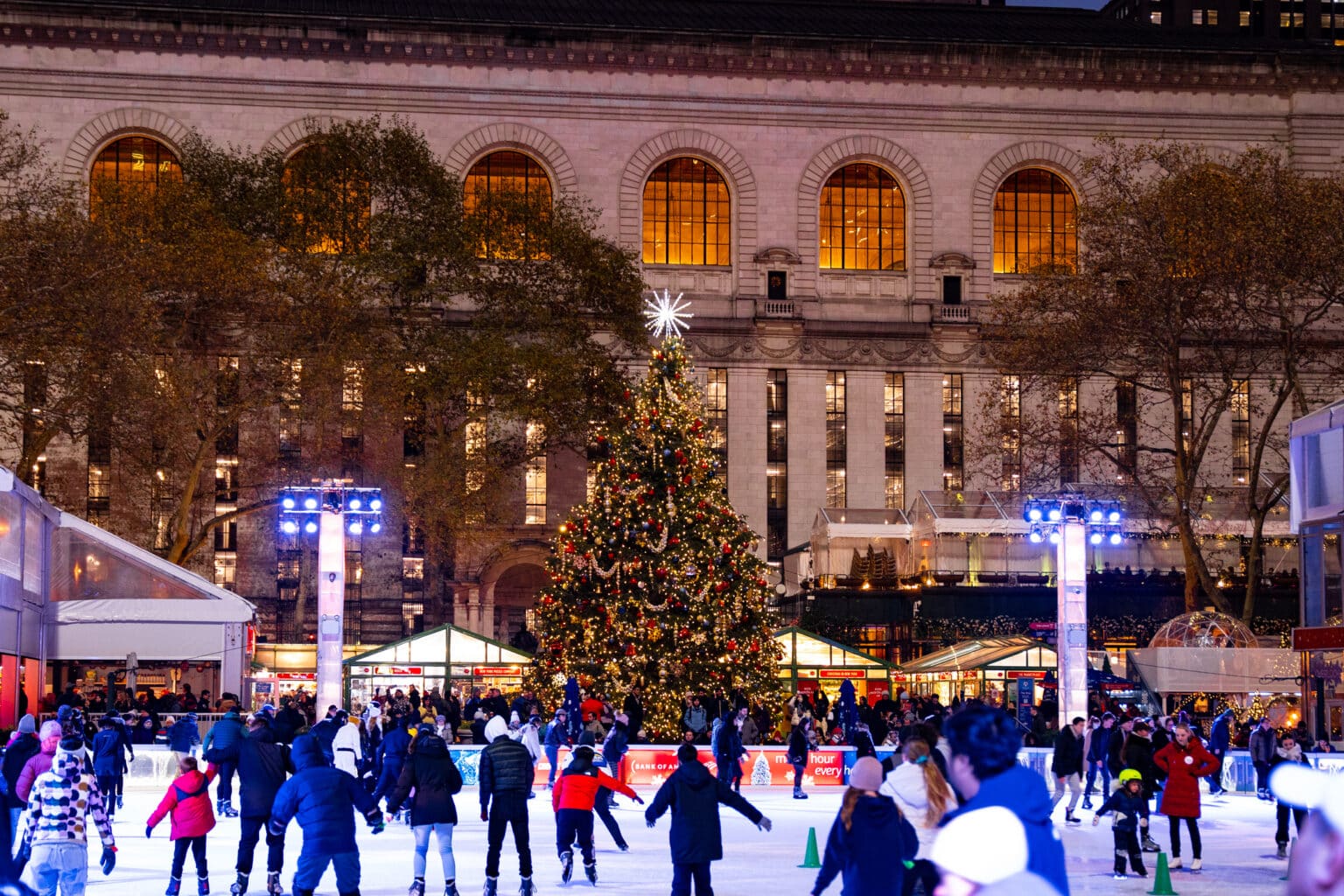 Winter ice skating in  Bryant Park NY