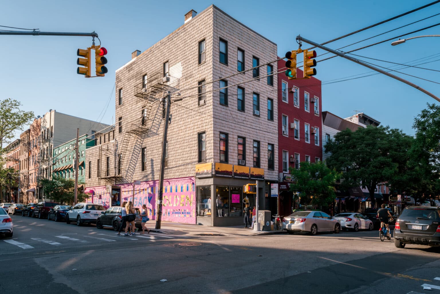 Williamsburg, Brooklyn, United States - June 23 , 2019: People are walking along Bedford Avenue in Williamsburg, Brooklyn on a beautiful weekend afternoon.