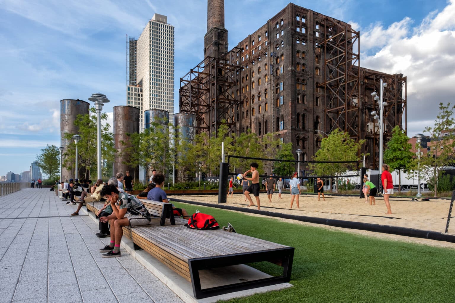 Brooklyn NY - USA - Aug 26 2019: Domino Park in Williamsburg Brooklyn, Old sugar factory