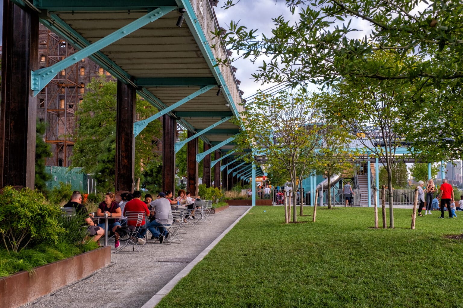 Brooklyn NY - USA - Aug 26 2019: Domino Park in Williamsburg Brooklyn, Old sugar factory