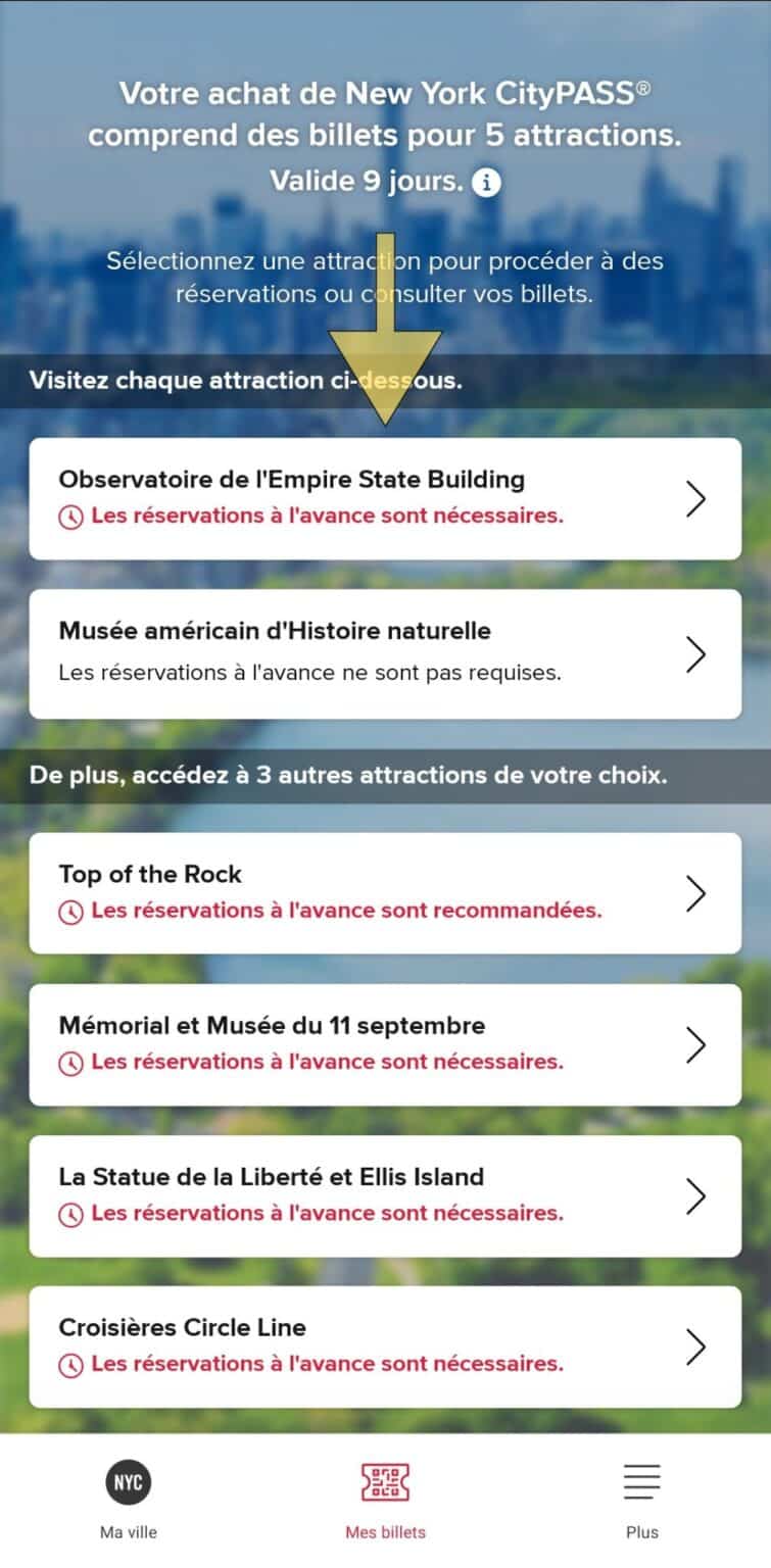 Choisissez l'attraction